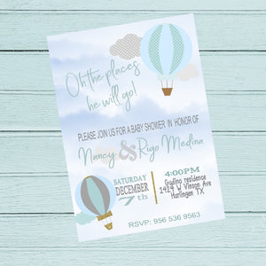 Custom Hot Air Balloon Invitation, Boys Baby Shower Up Up, Pastel blue  Oh the place he'll  go, hot air , Pastel, baby shower or birthday