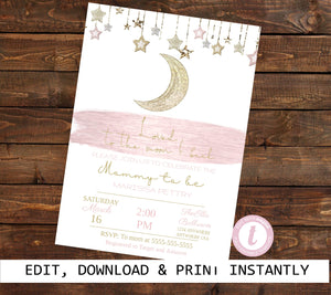 Baby Shower Invitation Girl, Love You to the Moon and Back, Printable Baby Shower Invite, Moon Baby Shower Invitation, Invitation Template