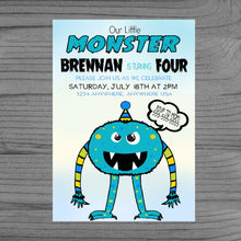Load image into Gallery viewer, Monster Party Invitation, Birthday invitation, Monster invite , Hand drawn monster  party invite, Our Little Monster, Monster Bash