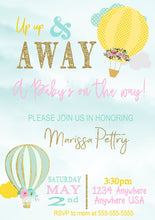 Load image into Gallery viewer, Hot Air Balloon Invitation, Baby SHower Up Up &amp; Away Invite, Baby shower, Oh the places she&#39;ll go, Time Flies, Girls baby shower invite