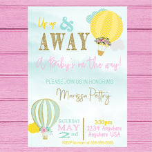 Load image into Gallery viewer, Hot Air Balloon Invitation, Baby SHower Up Up &amp; Away Invite, Baby shower, Oh the places she&#39;ll go, Time Flies, Girls baby shower invite