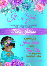 Load image into Gallery viewer, Baby Shower Invitation, African American Baby SHower Party, floral whimsical Invitation, Ethnic Baby  Is On Her Way,  Shower Invite