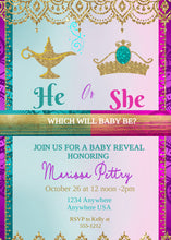 Load image into Gallery viewer, Moroccan Gender reveal invitation, invitation Arabian Nights, Gender Reveal Invitation, Gender Reveal invite, He or She What Will Baby be