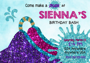 Summer Water slide  invitation, summer birthday party invite, Glitter slide Birthday Invitation,  Digital file, Swim Pool birthday party