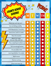 Load image into Gallery viewer, Superhero Homechool schedule, Back to school, Distance Learning Chart,Comic, Family  Daily Planner, Kids Routine Checklist, Timeline, Chore