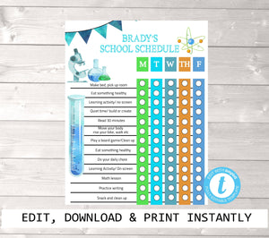 Science Homechool schedule, Back to school, Distance Learning Chart, Family Schedule, Daily Planner, Kids Daily Routine Checklist, Chore