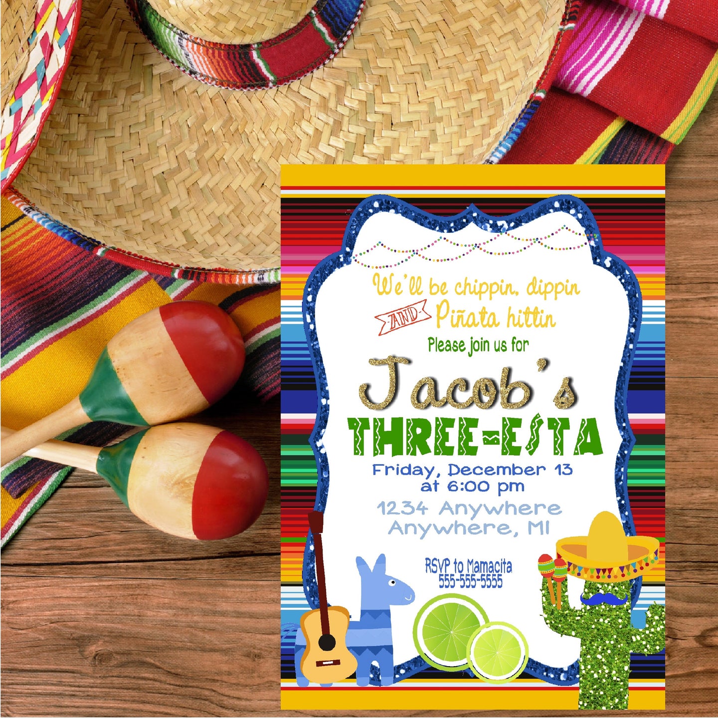 Boys THREE-ESTA invitation, Birthday Party - Fiesta Party -  Fiesta  3 Invite - Tacos Fiesta - Taco Birthday Party, Mexican Fiesta