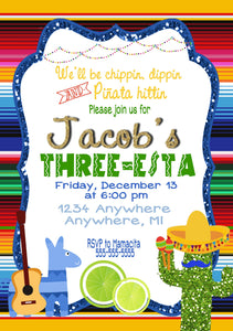 Boys THREE-ESTA invitation, Birthday Party - Fiesta Party -  Fiesta  3 Invite - Tacos Fiesta - Taco Birthday Party, Mexican Fiesta