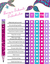 Load image into Gallery viewer, Mermaid Homechool schedule, Back to school, Distance Learning Chart, Family Schedule, Daily Planner, Kids Routine Checklist, Timeline, Chore