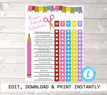 Load image into Gallery viewer, Homechool schedule, Back to school, Distance Learning Chart, Family Schedule, Glitter Daily Planner, Kids Routine Checklist, Timeline, Chore