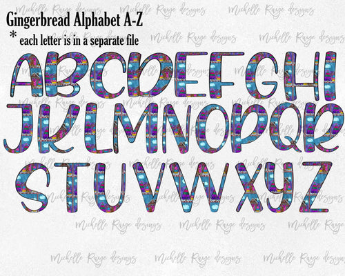 Stained Glass Gingerbread Christmas Doodle Font - PNG Files for each letter A-Z