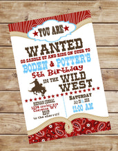 Load image into Gallery viewer, Cowboy western, Cowgirl, cow girl  horse  Birthday Party Invitation printable digital