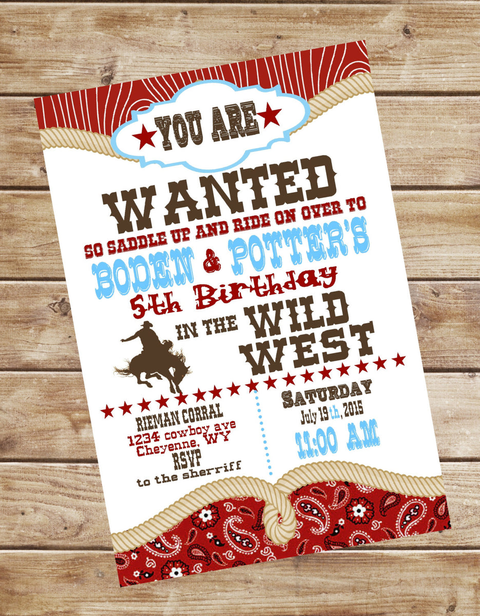 Cowboy western, Cowgirl, cow girl horse Birthday Party Invitation prin ...