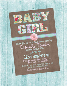 Baby SHower Shabby chic   Birthday Party printable invitation invitation. vintage burlap