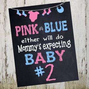 Pregnancy Announcement Pink or Blue- Chalkboard Poster- Digital file Reveal Photo Prop,  Announcement Chalkboard Poster maternity