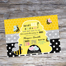 Load image into Gallery viewer, Bee Gender Reveal Invitation, Bumble Bee Baby Shower, Bee Invitation, What will it bee invite, Gender Reveal, Boy or Girl, Bee Invite