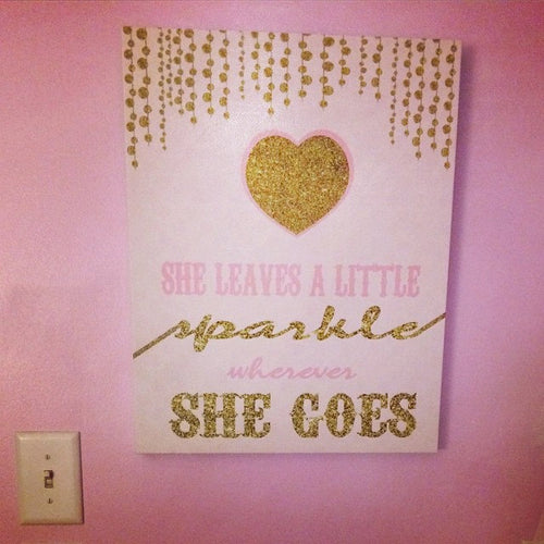 Custom ART 16x20 canvas, sparkle and shine, room art she leaves a little sparkle  stretched canvas