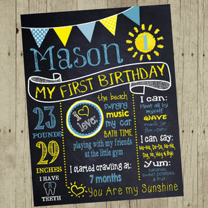 First Birthday Chalkboard, You Are My Sunshine First Birthday Sign, Sunshine Personalized, Sun Chalk board, Sign Printable  16x20 Digital