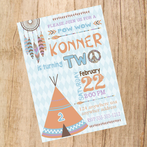 Tribal BirthdayInvitation, Pow Wow Invitation. Natural Colors, Feather and Arrow, Tribal Invitation, dream catcher, Boho, Boho Chic,