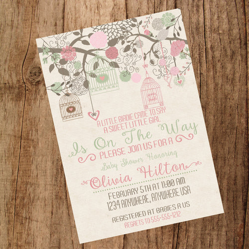 Baby  bird Shower Invitation, Rustic Baby Shower Invitation,  girl, Baby Shower Invitation, Bird baby shower, DIGTAL FILE