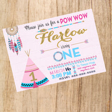 Load image into Gallery viewer, Tribal First  Birthday Chalkboard, Pow Wow Invitation. Natural Colors, Feather and Arrow, Tribal Invitation, dream catcher, Boho, Boho Chic,