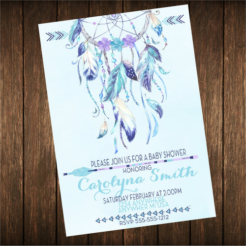 DREAM CATCHER invitation, Pow Wow Invitation. tribal baby shower, Feather and Arrow, Tribal Invitation,  Boho Birthday, Boho Chic,