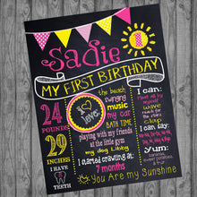 Load image into Gallery viewer, You are my sunshine first Birthday sign, Pink Sunshine Birthday chalkboard, Pink chalkboard, Poster Sign Printable Size 16x20 photo prop