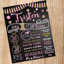 Load image into Gallery viewer, Pink and Gold Tassel Glitter First Birthday Chalkboard Poster | Girl 1st Birthday Chalk Board | Custom Printable | Girl |Glitter  Polka Dots