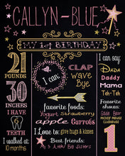 Load image into Gallery viewer, Twinkle Star First Birthday Sign Gold, Princess, Star Birthday Chalkboard, Pink Gold Glitter, Chalk Board, Personalized 16x20 Photo Prop
