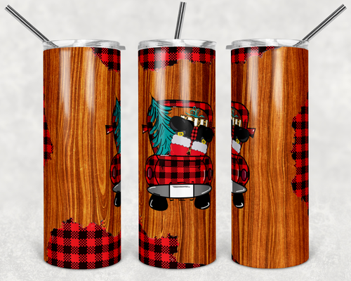Santa in Truck Buffalo Plaid Wood Grain