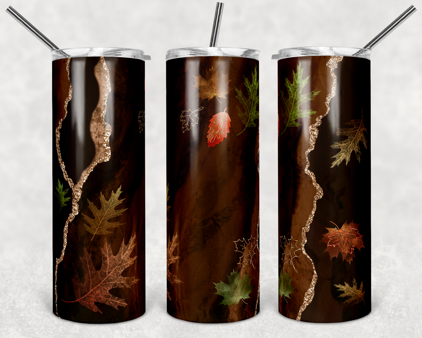 Fall Tumbler with Faux Foil and Glitter Leaves