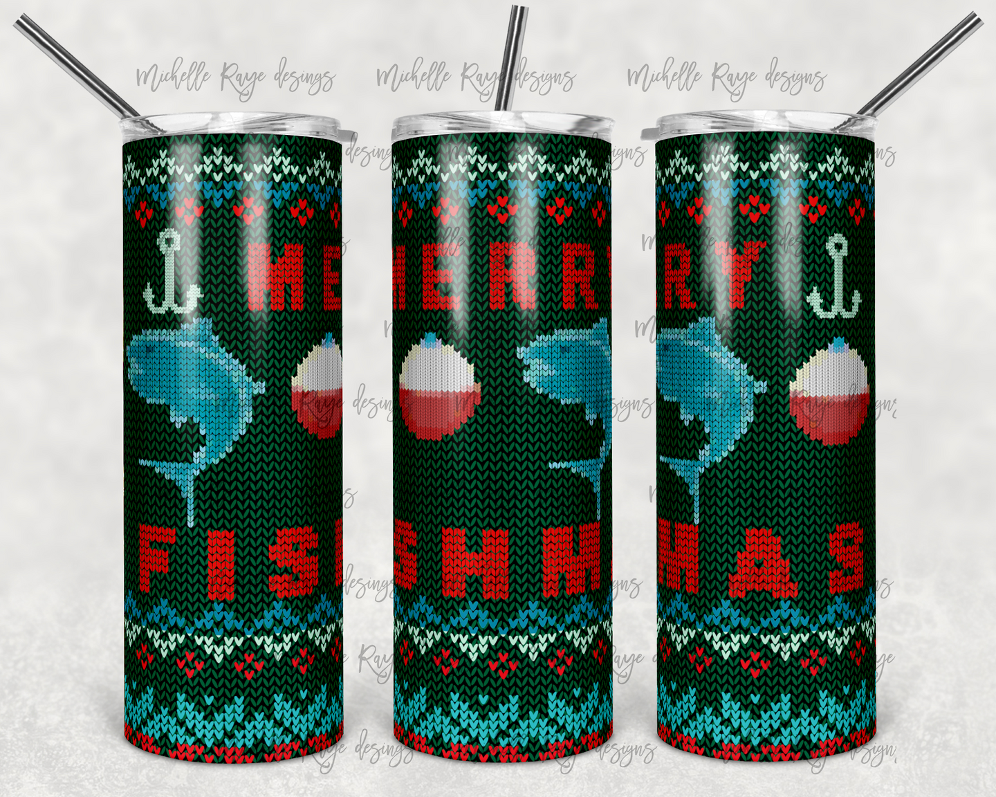 Green, Red, and Teal Knitted Fishmas Christmas Sweater