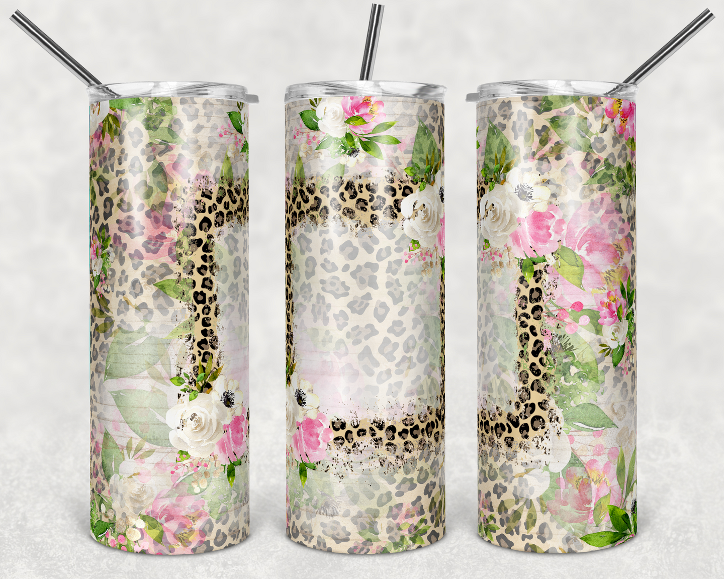Leopard Print and Spring Flowers with Blank