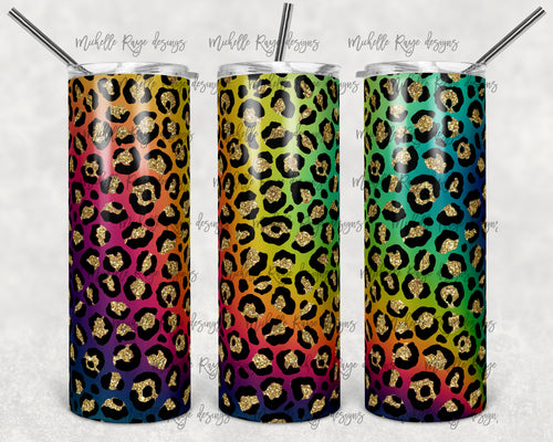 Bright Rainbow Ombre Glitter Leopard Print