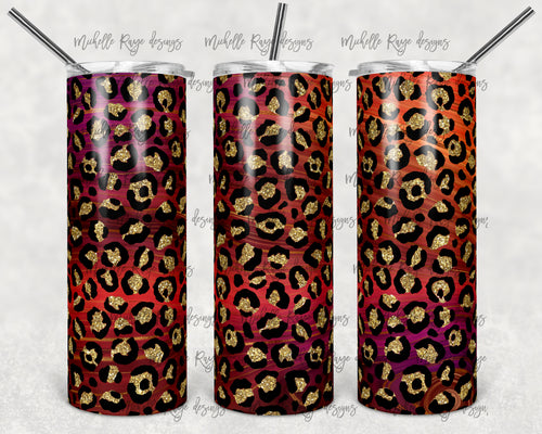 Orange Pink Foil and Glitter Leopard Print