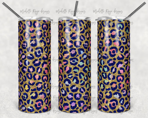 Navy Gold and Pastel Rainbow Leopard Print