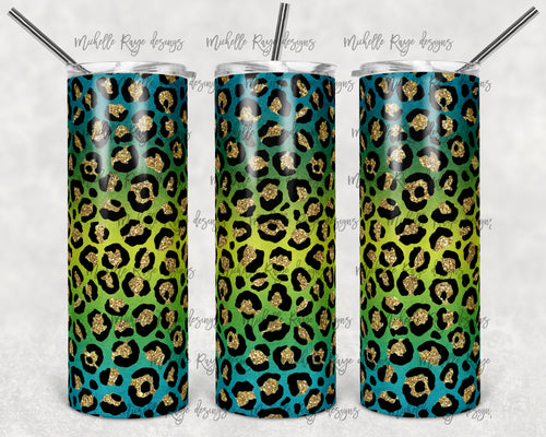 Blue Green Ombre Glitter Leopard Print