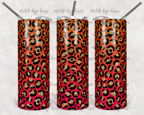 Orange Hot Pink Ombre Glitter Leopard Print