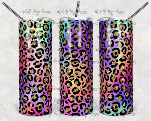 Pastel Holographic Rainbow Ombre Glitter Leopard Print