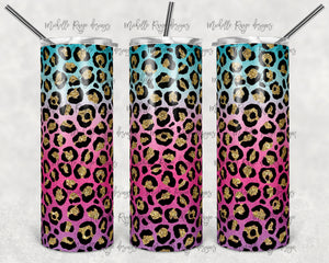 Pastel Rainbow Ombre Glitter Leopard Print