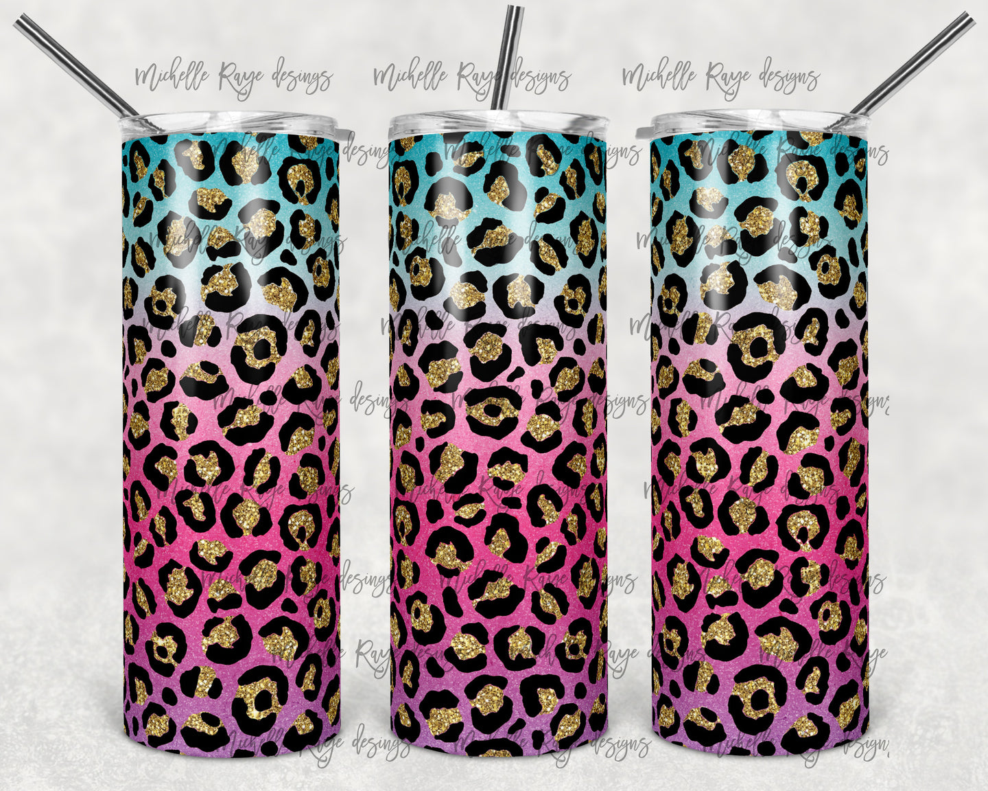 Pastel Rainbow Ombre Glitter Leopard Print