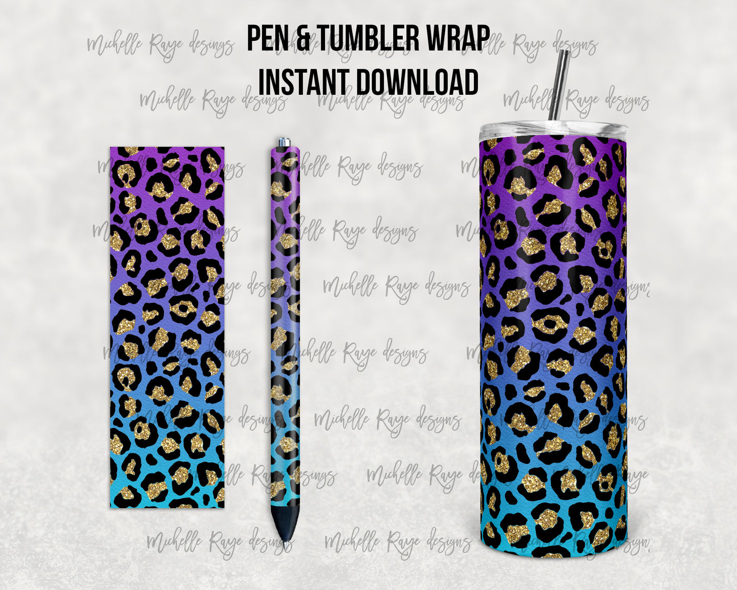 Purple Teal Ombre Glitter Leopard Print Combo