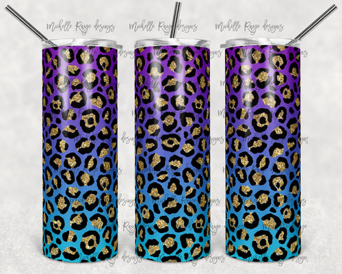 Purple Teal Ombre Glitter Leopard Print
