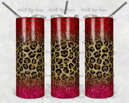 Orange and Pink Glitter Leopard Print