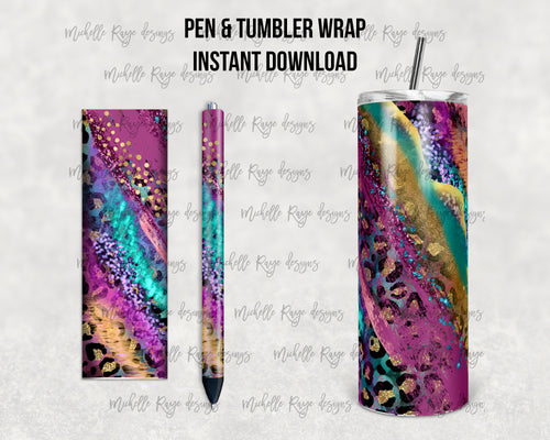 Leopard Shiny Pink Milky Way Epoxy Pen Wrap and Tumbler Combo