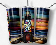 Load image into Gallery viewer, Lighthouse with Sunset Scene Stained Glass