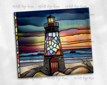 Load image into Gallery viewer, Lighthouse with Sunset Scene Stained Glass