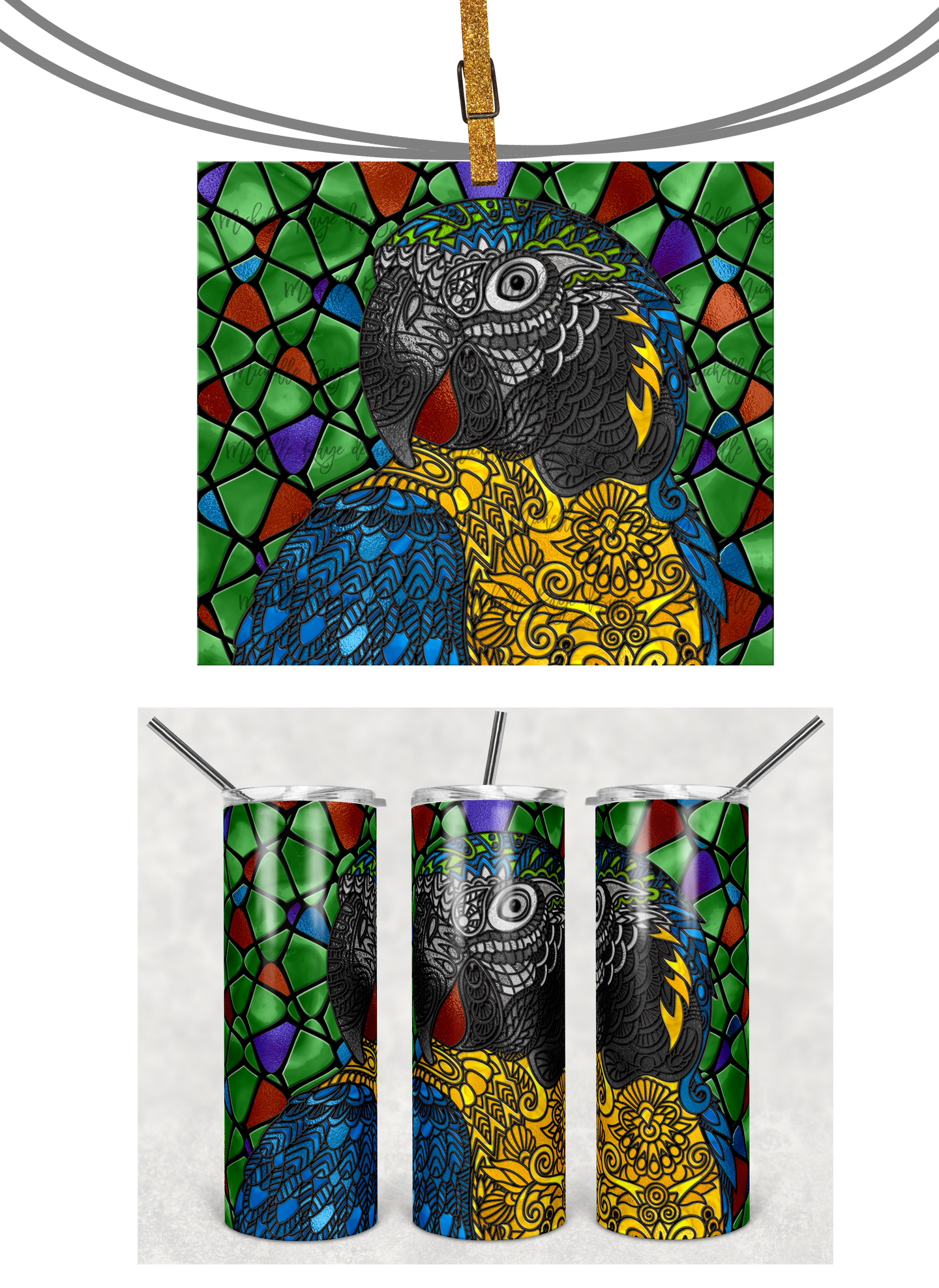 Parrot Macaw Stained Glass Mosaic Frosted Glass