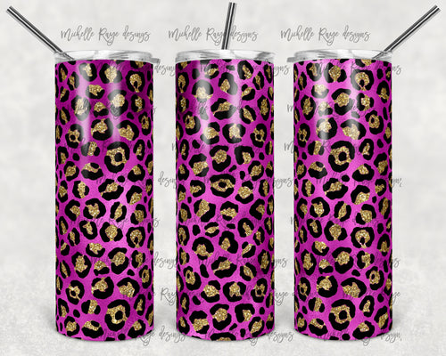 Magenta Metallic Foil and Gold Glitter Leopard Print