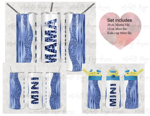 Mama Mini Periwinkle Set  - Kids Flip Cup, 15 oz. Skinny Tumbler, 20 oz. Skinny Tumbler Design